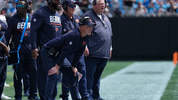 Ben Johnson looks on from the sideline in the second quarter against the Carolina Panthers.
