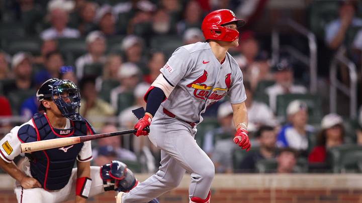 Jul 2, 2026; Atlanta, Georgia, USA; St. Louis Cardinals second baseman JJ Wetherholt (26) hits an RBI single against the Atlanta Braves in the seventh inning at Truist Park. Mandatory Credit: Brett Davis-Imagn Images Jul 2, 2026; Atlanta, Georgia, USA; St. Louis Cardinals second baseman JJ Wetherholt (26) hits an RBI single against the Atlanta Braves in the seventh inning at Truist Park. Mandatory Credit: Brett Davis-Imagn Images