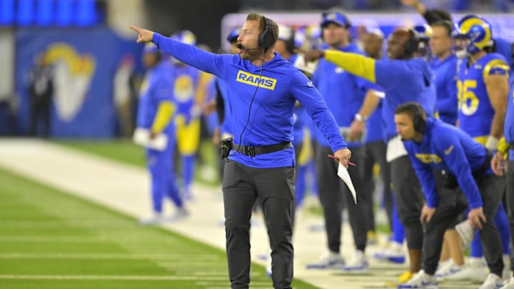 Dec 28, 2024; Inglewood, California, USA;  Los Angeles Rams head coach Sean McVay on the sidelines in the second half against the Arizona Cardinals at SoFi Stadium. Mandatory Credit: Jayne Kamin-Oncea-Imagn Images