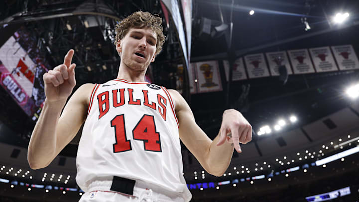 Nov 22, 2025; Chicago, Illinois, USA; Chicago Bulls forward Matas Buzelis (14) reacts after scoring against the Washington Wizards during the first half at United Center. Mandatory Credit: Kamil Krzaczynski-Imagn Images Nov 22, 2025; Chicago, Illinois, USA; Chicago Bulls forward Matas Buzelis (14) reacts after scoring against the Washington Wizards during the first half at United Center. Mandatory Credit: Kamil Krzaczynski-Imagn Images