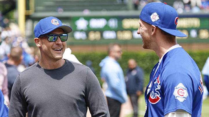 May 22, 2026; Chicago, Illinois, USA; Chicago Bears head coach Ben Johnson jokes with Chicago Bears first-round draft pick Dillon Thieneman before a baseball game between the Chicago Cubs and Houston Astros at Wrigley Field. Mandatory Credit: Kamil Krzaczynski-Imagn Images May 22, 2026; Chicago, Illinois, USA; Chicago Bears head coach Ben Johnson jokes with Chicago Bears first-round draft pick Dillon Thieneman before a baseball game between the Chicago Cubs and Houston Astros at Wrigley Field. Mandatory Credit: Kamil Krzaczynski-Imagn Images