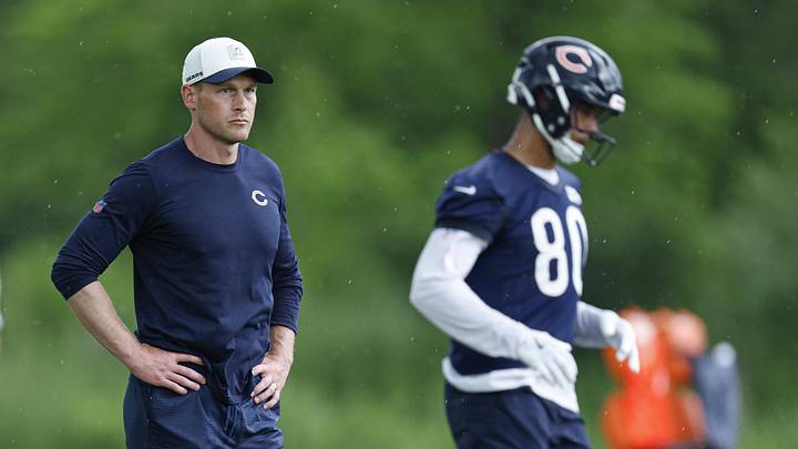 Jun 11, 2026; Lake Forest, IL, USA; Chicago Bears head coach Ben Johnson looks on during Minicamp at Halas Hall. Mandatory Credit: Kamil Krzaczynski-Imagn Images