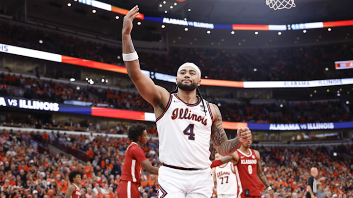 Nov 19, 2025; Chicago, Illinois, USA; Illinois Fighting Illini guard Kylan Boswell (4) reacts during the second half at United Center. Mandatory Credit: Kamil Krzaczynski-Imagn Images Nov 19, 2025; Chicago, Illinois, USA; Illinois Fighting Illini guard Kylan Boswell (4) reacts during the second half at United Center. Mandatory Credit: Kamil Krzaczynski-Imagn Images