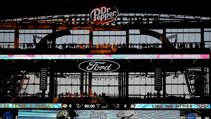 Dec 29, 2023; Arlington, Texas, USA; Ohio State Buckeyes takes on the Missouri Tigers during the Goodyear Cotton Bowl Classic at AT&T Stadium.