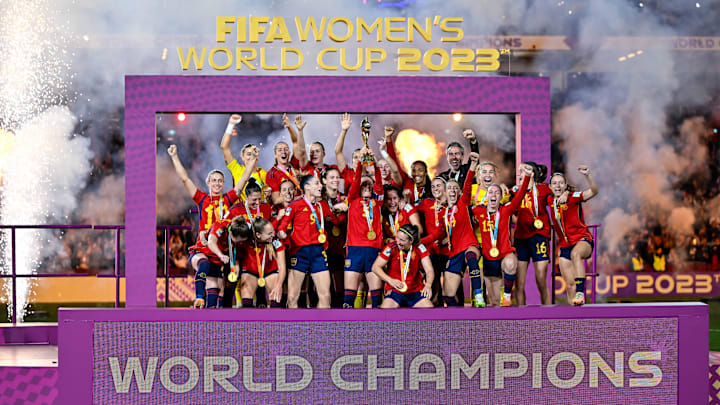  Spain lifting the 2023 FIFA Women's World Cup at Stadium Australia.