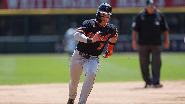May 31, 2026; Chicago, Illinois, USA; Detroit Tigers shortstop Kevin McGonigle (7) runs to score against the Chicago White Sox during the first inning at Rate Field. Mandatory Credit: Kamil Krzaczynski-Imagn Images May 31, 2026; Chicago, Illinois, USA; Detroit Tigers shortstop Kevin McGonigle (7) runs to score against the Chicago White Sox during the first inning at Rate Field. Mandatory Credit: Kamil Krzaczynski-Imagn Images