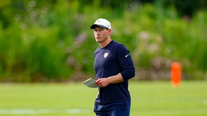 Jul 31, 2026; Lake Forest, IL, USA; Chicago Bears head coach Ben Johnson looks on during Training Camp at Halas Hall. Mandatory Credit: Kamil Krzaczynski-Imagn Images
