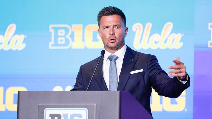 Jul 29, 2026; Chicago, IL, USA; UCLA Football head coach Bob Chesney speaks during Big Ten Media Days at Hilton Chicago. Mandatory Credit: Kamil Krzaczynski-Imagn Images Jul 29, 2026; Chicago, IL, USA; UCLA Football head coach Bob Chesney speaks during Big Ten Media Days at Hilton Chicago. Mandatory Credit: Kamil Krzaczynski-Imagn Images