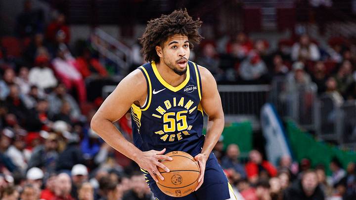 Apr 1, 2026; Chicago, Illinois, USA; Indiana Pacers guard Ethan Thompson (55) looks to pass the ball against the Chicago Bulls during the first half at United Center. Mandatory Credit: Kamil Krzaczynski-Imagn Images Apr 1, 2026; Chicago, Illinois, USA; Indiana Pacers guard Ethan Thompson (55) looks to pass the ball against the Chicago Bulls during the first half at United Center. Mandatory Credit: Kamil Krzaczynski-Imagn Images
