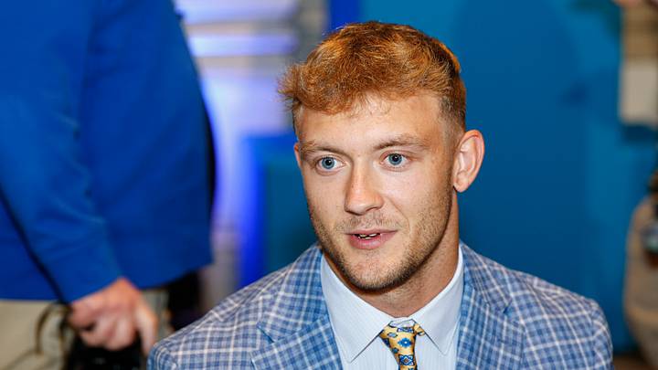 Jul 28, 2026; Chicago, IL, USA; Iowa student-athlete Zach Lutmer speaks during Media Days at Hilton Chicago. Mandatory Credit: Kamil Krzaczynski-Imagn Images