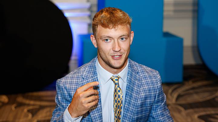 Jul 28, 2026; Chicago, IL, USA; Iowa student-athlete Zach Lutmer speaks during Media Days at Hilton Chicago. Mandatory Credit: Kamil Krzaczynski-Imagn Images Jul 28, 2026; Chicago, IL, USA; Iowa student-athlete Zach Lutmer speaks during Media Days at Hilton Chicago. Mandatory Credit: Kamil Krzaczynski-Imagn Images