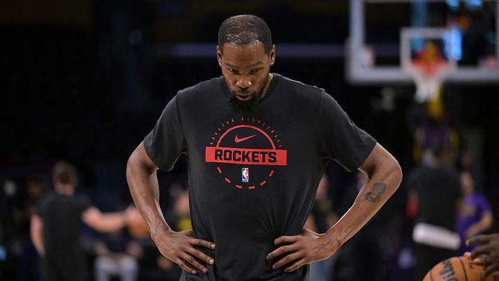 Apr 21, 2026; Los Angeles, California, USA; Houston Rockets forward Kevin Durant (7) warms up prior to game two of the first round of the 2026 NBA Playoffs against the Los Angeles Lakers at Crypto.com Arena. Mandatory Credit: Jayne Kamin-Oncea-Imagn Images Apr 21, 2026; Los Angeles, California, USA; Houston Rockets forward Kevin Durant (7) warms up prior to game two of the first round of the 2026 NBA Playoffs against the Los Angeles Lakers at Crypto.com Arena. Mandatory Credit: Jayne Kamin-Oncea-Imagn Images