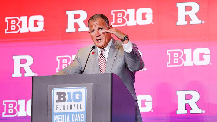 Jul 28, 2026; Chicago, IL, USA; Rutgers Football head coach Greg Schiano speaks during Media Days at Hilton Chicago. Mandatory Credit: Kamil Krzaczynski-Imagn Images Jul 28, 2026; Chicago, IL, USA; Rutgers Football head coach Greg Schiano speaks during Media Days at Hilton Chicago. Mandatory Credit: Kamil Krzaczynski-Imagn Images