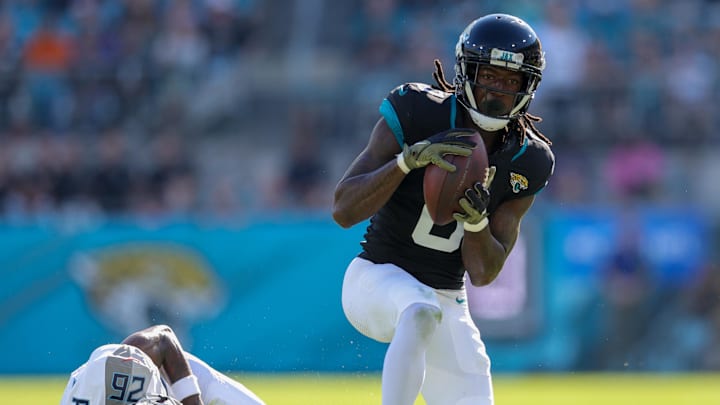 Nov 19, 2023; Jacksonville, Florida, USA;  Jacksonville Jaguars wide receiver Calvin Ridley (0)