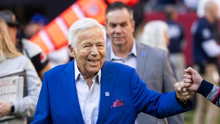 Dec 15, 2024; Glendale, Arizona, USA; New England Patriots owner Robert Kraft prior to the game against the Arizona Cardinals at State Farm Stadium. Mandatory Credit: Mark J. Rebilas-Imagn Images Dec 15, 2024; Glendale, Arizona, USA; New England Patriots owner Robert Kraft prior to the game against the Arizona Cardinals at State Farm Stadium. Mandatory Credit: Mark J. Rebilas-Imagn Images