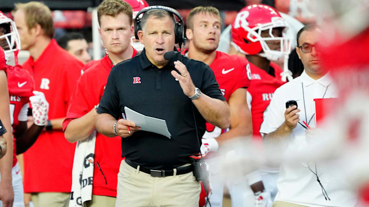 Rutgers Head Coach, Greg Schiano watches his Scarlet Knights, Thursday, August 28, 2025.