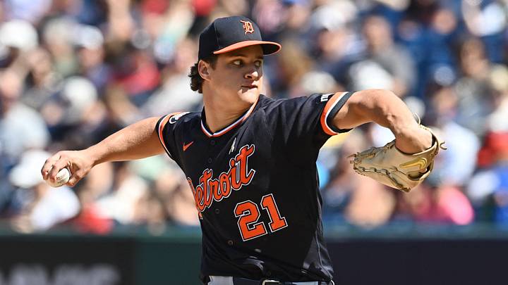 Detroit Tigers pitcher Jackson Jobe (21) throws a pitch during the first inning against the Cleveland Guardians at Progressive Field. Mandatory Credit: Ken Blaze-Imagn Images Detroit Tigers pitcher Jackson Jobe (21) throws a pitch during the first inning against the Cleveland Guardians at Progressive Field. Mandatory Credit: Ken Blaze-Imagn Images
