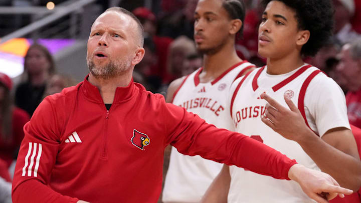 Louisville Cardinals head coach Pat Kelsey yells to his team during a game against the Indiana Hoosiers on Saturday, Dec. 6, 2025, at Gainbridge Fieldhouse in Indianapolis. Louisville defeated Indiana 87-78. Louisville Cardinals head coach Pat Kelsey yells to his team during a game against the Indiana Hoosiers on Saturday, Dec. 6, 2025, at Gainbridge Fieldhouse in Indianapolis. Louisville defeated Indiana 87-78.
