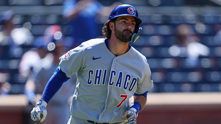 Jun 24, 2026; New York City, New York, USA;  Chicago Cubs shortstop Dansby Swanson (7) hits a grand slam home run during the eighth inning against the New York Mets at Citi Field. Mandatory Credit: Vincent Carchietta-Imagn Images