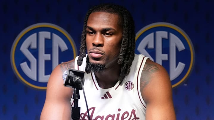 Oct 15, 2025; Birmingham, Alabama, USA; Texas A&M player Mackenzie Mgbako talks to reporters at SEC Media Day in the Grand Bohemian Hotel. Oct 15, 2025; Birmingham, Alabama, USA; Texas A&M player Mackenzie Mgbako talks to reporters at SEC Media Day in the Grand Bohemian Hotel.