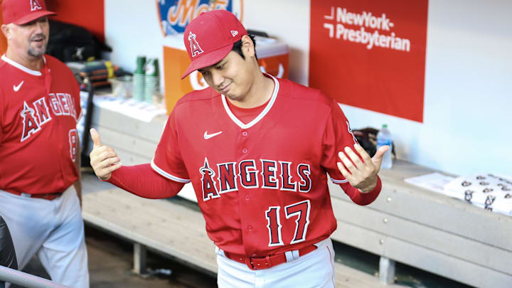 Aug 26, 2023; New York City, New York, USA;  Los Angeles Angels designated hitter Shohei Ohtani (17)