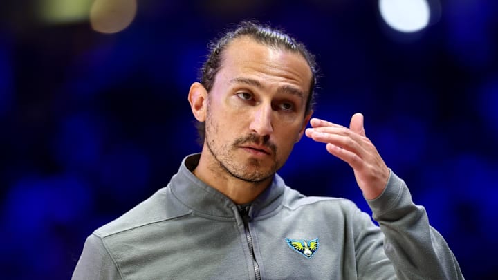 Dallas Wings head coach Chris Koclanes reacts against the Golden State Valkyries.