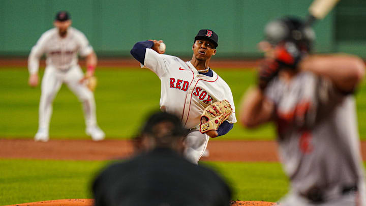 Sep 9, 2024; Boston, Massachusetts, USA; Boston Red Sox starting pitcher Brayan Bello (66) throws a pitch against the Baltimore Orioles in the first inning at Fenway Park. Mandatory Credit: David Butler II-Imagn Images Sep 9, 2024; Boston, Massachusetts, USA; Boston Red Sox starting pitcher Brayan Bello (66) throws a pitch against the Baltimore Orioles in the first inning at Fenway Park. Mandatory Credit: David Butler II-Imagn Images