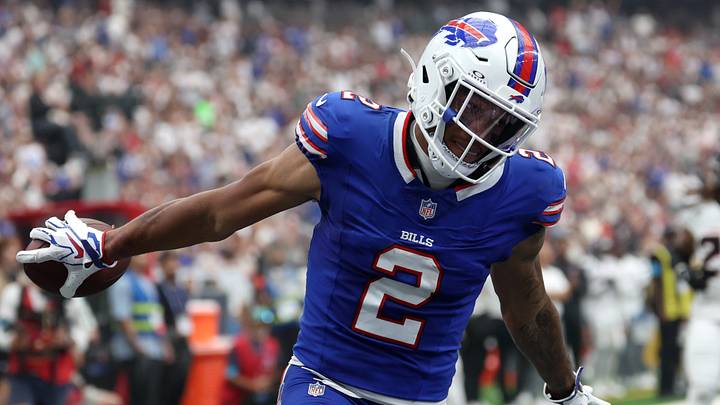 Sep 13, 2026; Houston, Texas, USA; Buffalo Bills wide receiver DJ Moore (2) celebrates after scoring a touchdown against the Houston Texans during the first half at Reliant Stadium. Sep 13, 2026; Houston, Texas, USA; Buffalo Bills wide receiver DJ Moore (2) celebrates after scoring a touchdown against the Houston Texans during the first half at Reliant Stadium.