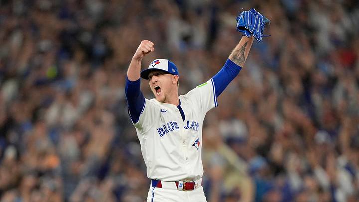 Oct 20, 2025; Toronto, Ontario, CAN; Toronto Blue Jays pitcher Jeff Hoffman (23) celebrates after defeating the Seattle Mariners in game seven of the ALCS round for the 2025 MLB playoffs at Rogers Centre. Mandatory Credit: John E. Sokolowski-Imagn Images Oct 20, 2025; Toronto, Ontario, CAN; Toronto Blue Jays pitcher Jeff Hoffman (23) celebrates after defeating the Seattle Mariners in game seven of the ALCS round for the 2025 MLB playoffs at Rogers Centre. Mandatory Credit: John E. Sokolowski-Imagn Images