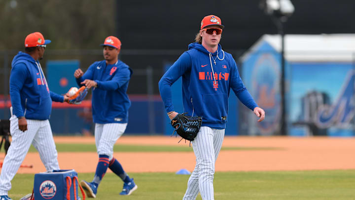 Feb 17, 2026; Port St. Lucie, FL, USA; New York Mets infielder Ryan Clifford (87) looks on during spring training at Clover Park. Mandatory Credit: Sam Navarro-Imagn Images Feb 17, 2026; Port St. Lucie, FL, USA; New York Mets infielder Ryan Clifford (87) looks on during spring training at Clover Park. Mandatory Credit: Sam Navarro-Imagn Images
