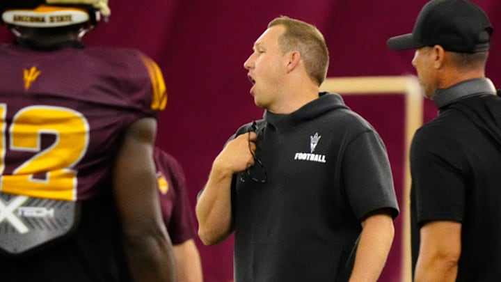 Arizona State head coach Kenny Dillingham during a practice inside the Verde Dickey Dome in Tempe on August 12, 2025.