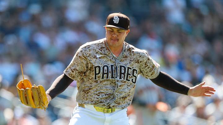 Aug 2, 2026; San Diego, California, USA; San Diego Padres relief pitcher Adrian Morejon (50) celebrates walking off the field during the eighth inning against the San Francisco Giants at Petco Park. Mandatory Credit: David Frerker-Imagn Images Aug 2, 2026; San Diego, California, USA; San Diego Padres relief pitcher Adrian Morejon (50) celebrates walking off the field during the eighth inning against the San Francisco Giants at Petco Park. Mandatory Credit: David Frerker-Imagn Images