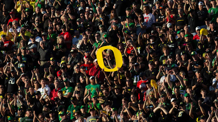 Oregon fans cheer during the game against Ohio State at Autzen Stadium Saturday, Oct. 12, 2024.