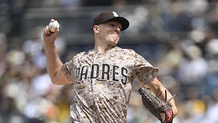 Apr 12, 2026; San Diego, California, USA; San Diego Padres starting pitcher Nick Pivetta (27) delivers during the first inning against the Colorado Rockies at Petco Park. Mandatory Credit: Denis Poroy-Imagn Images Apr 12, 2026; San Diego, California, USA; San Diego Padres starting pitcher Nick Pivetta (27) delivers during the first inning against the Colorado Rockies at Petco Park. Mandatory Credit: Denis Poroy-Imagn Images