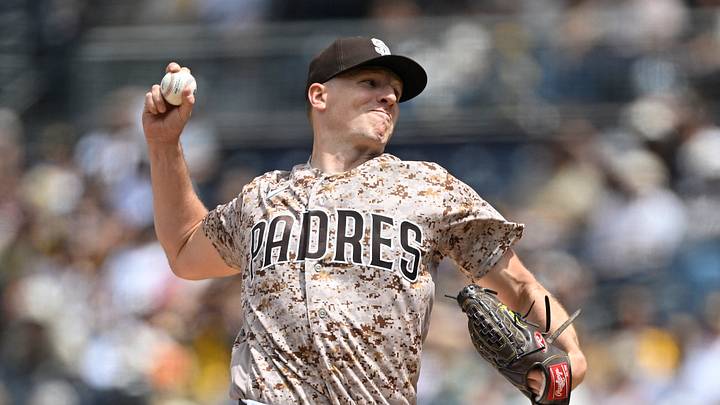 Apr 12, 2026; San Diego, California, USA; San Diego Padres starting pitcher Nick Pivetta (27) delivers during the first inning against the Colorado Rockies at Petco Park. Mandatory Credit: Denis Poroy-Imagn Images Apr 12, 2026; San Diego, California, USA; San Diego Padres starting pitcher Nick Pivetta (27) delivers during the first inning against the Colorado Rockies at Petco Park. Mandatory Credit: Denis Poroy-Imagn Images