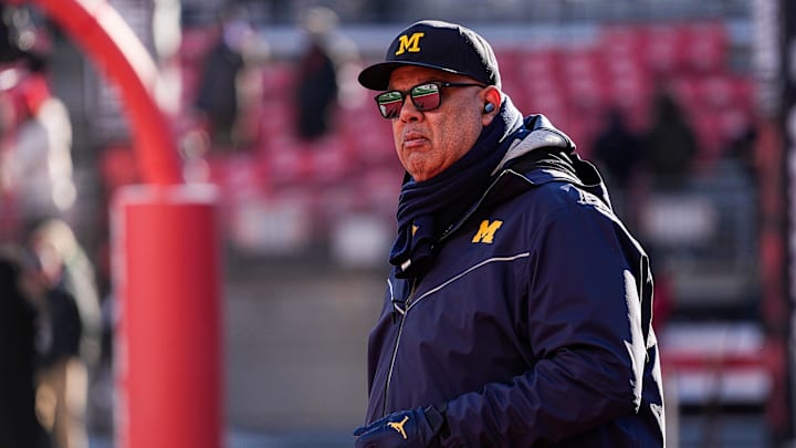 Michigan athletic director Warde Manuel looks on during warm up before the game between Ohio State and Michigan at Ohio Stadium in Columbus, Ohio on Saturday, Nov. 30, 2024.