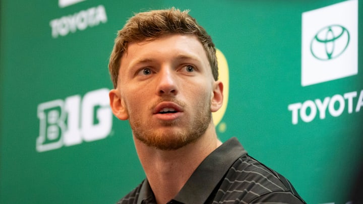 Oregon defensive back Dillon Thieneman speaks with reporters during Oregon football’s Media Day on July 28, 2025, at Autzen Stadium in Eugene. Oregon defensive back Dillon Thieneman speaks with reporters during Oregon football’s Media Day on July 28, 2025, at Autzen Stadium in Eugene.