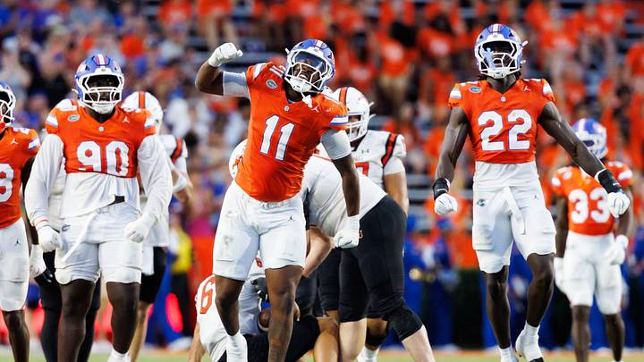 Sep 12, 2026; Gainesville, Florida, USA; Florida Gators defensive lineman LJ McCray (11) celebrates a sack against the Campbell Fighting Camels during the second half at Ben Hill Griffin Stadium. Mandatory Credit: Matt Pendleton-Imagn Images Sep 12, 2026; Gainesville, Florida, USA; Florida Gators defensive lineman LJ McCray (11) celebrates a sack against the Campbell Fighting Camels during the second half at Ben Hill Griffin Stadium. Mandatory Credit: Matt Pendleton-Imagn Images