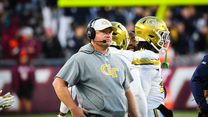Oct 17, 2026; Blacksburg, Virginia, USA; Georgia Tech Yellow Jackets head coach Brent Key during a timeout during the fourth quarter at Lane Stadium. Mandatory Credit: Brian Bishop-Imagn Images Oct 17, 2026; Blacksburg, Virginia, USA; Georgia Tech Yellow Jackets head coach Brent Key during a timeout during the fourth quarter at Lane Stadium. Mandatory Credit: Brian Bishop-Imagn Images