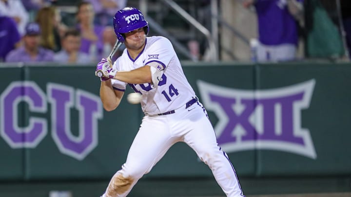 TCU's Karson Bowen at bat during the series with Cincinnati. The Frogs won the series 2-1, but it was not enough to move them into any Week 14 poll. 