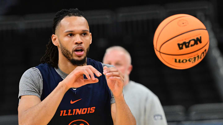 Mar 20, 2025; Milwaukee, WI, USA; Illinois Fighting Illini guard Ty Rodgers (20) works out during NCAA Tournament First Round Practice at Fiserv Forum. Mandatory Credit: Benny Sieu-Imagn Images Mar 20, 2025; Milwaukee, WI, USA; Illinois Fighting Illini guard Ty Rodgers (20) works out during NCAA Tournament First Round Practice at Fiserv Forum. Mandatory Credit: Benny Sieu-Imagn Images