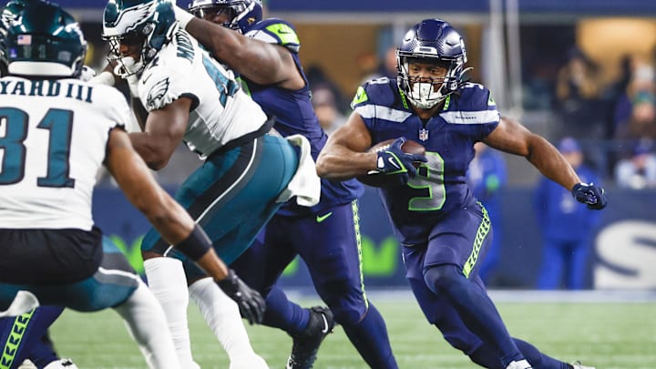 Dec 18, 2023; Seattle, Washington, USA; Seattle Seahawks running back Kenneth Walker III (9) rushes