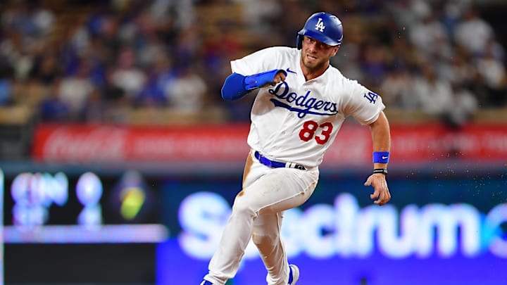 Aug 28, 2023; Los Angeles, California, USA; Los Angeles Dodgers designated hitter Michael Busch (83)