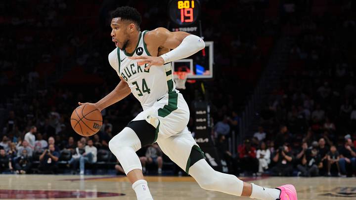 Mar 12, 2026; Miami, Florida, USA; Milwaukee Bucks forward Giannis Antetokounmpo (34) drives to the basket against the Miami Heat during the first quarter at Kaseya Center. Mandatory Credit: Sam Navarro-Imagn Images Mar 12, 2026; Miami, Florida, USA; Milwaukee Bucks forward Giannis Antetokounmpo (34) drives to the basket against the Miami Heat during the first quarter at Kaseya Center. Mandatory Credit: Sam Navarro-Imagn Images