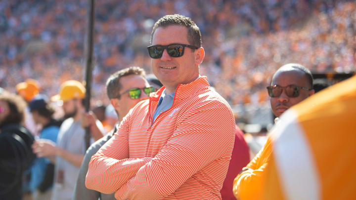 Tennessee athletic director Danny White is seen on the sidelines during a game between Tennessee and UT Martin in Neyland Stadium, Saturday, Oct. 22, 2022.