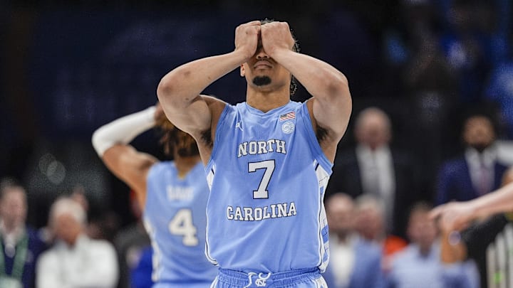 Trimble reacts in the Tar Heels’ loss to the Blue Devils in the ACC tournament.