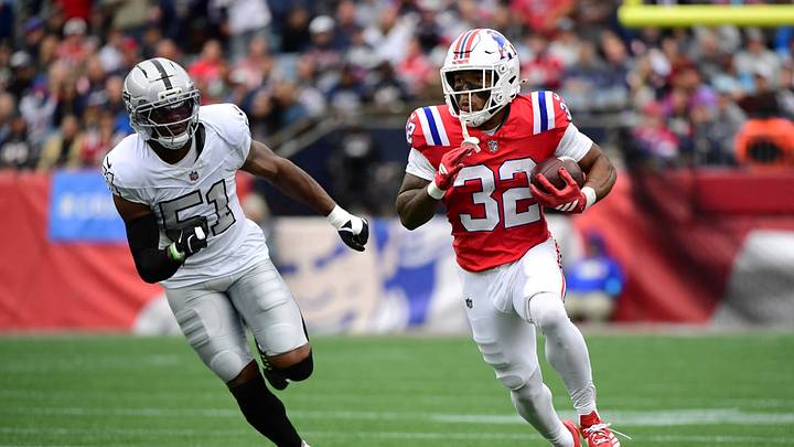 New England Patriots running back TreVeyon Henderson. New England Patriots running back TreVeyon Henderson.
