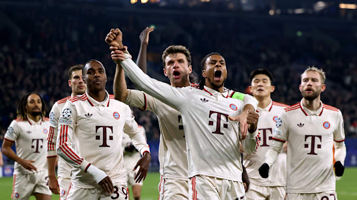 Bayern Munich players celebrating a goal in the Champions League