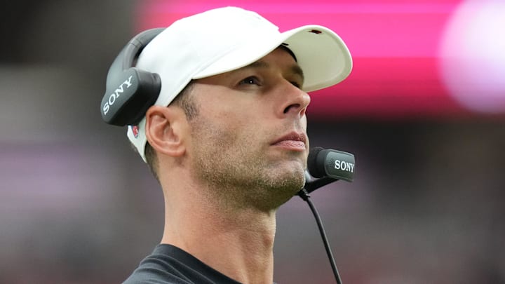 Arizona Cardinals head coach Jonathan Gannon looks on from the sidelines during their game against the Carolina Panthers at State Farm Stadium on Sept 14, 2025. Arizona Cardinals head coach Jonathan Gannon looks on from the sidelines during their game against the Carolina Panthers at State Farm Stadium on Sept 14, 2025.