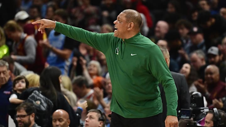 Dec 20, 2024; Cleveland, Ohio, USA; Milwaukee Bucks head coach Doc Rivers reacts during the first quarter against the Cleveland Cavaliers at Rocket Mortgage FieldHouse. Mandatory Credit: Ken Blaze-Imagn Images Dec 20, 2024; Cleveland, Ohio, USA; Milwaukee Bucks head coach Doc Rivers reacts during the first quarter against the Cleveland Cavaliers at Rocket Mortgage FieldHouse. Mandatory Credit: Ken Blaze-Imagn Images